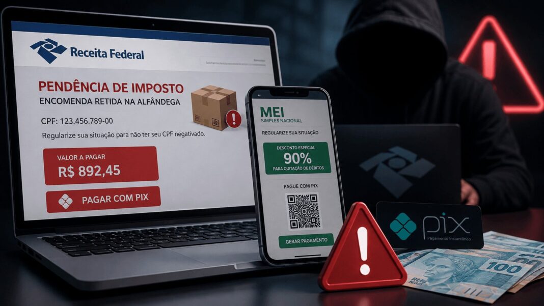 Golpe simula cobrança de taxas da Receita Federal para roubar Pix